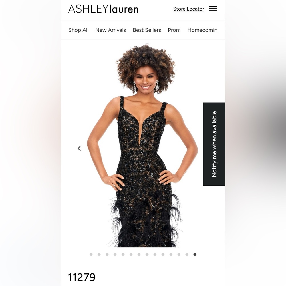Ashley Lauren Black Backless Feathered Dress